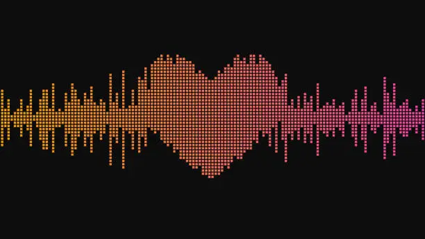 Vector illustration of Sound wave. Heart shape. Music equalizer. Abstract vector illustration