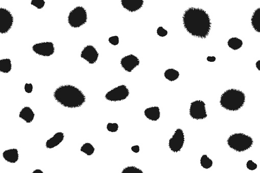 Dalmatian pattern. Seamless print of an animal skin with black spots on white background. Vector illustration.