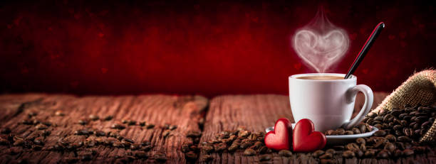 Espresso With Heart Shaped Steam And Red Hearts