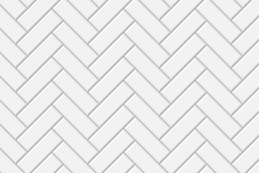 White herringbone metro tile wall texture. Kitchen or bathroom decoration seamless pattern. Stone or ceramic brick background. Vector flat illustration