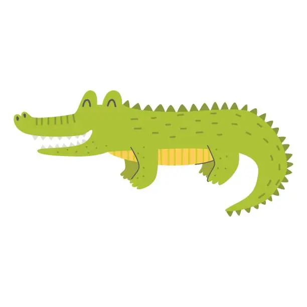 Vector illustration of Cute alligator on a white background. Vector childish illustration.