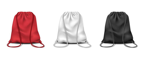 ilustrações, clipart, desenhos animados e ícones de sacos de mochila de cordão, roupas esportivas ou escolares e mochila de sapatos, mockup realista - sack bag textile rope