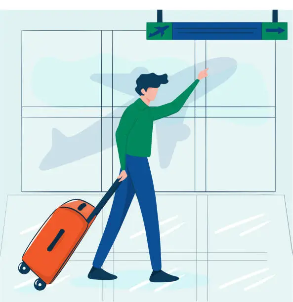 Vector illustration of Man with suitcase at airport