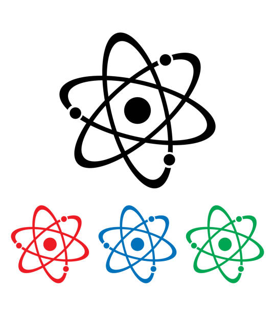Atom Icon Set Vector illustration of four atom icons. atom nuclear energy physics symbol stock illustrations