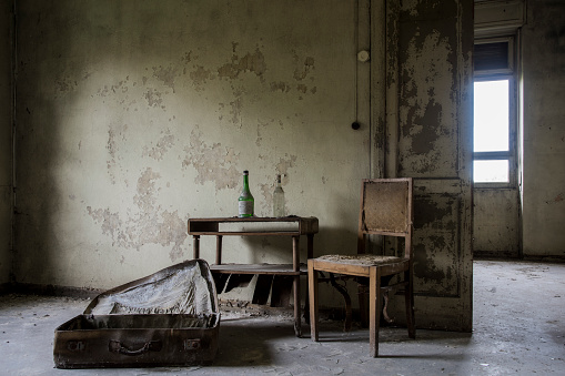 A picture of a scary place in an abandoned asylum