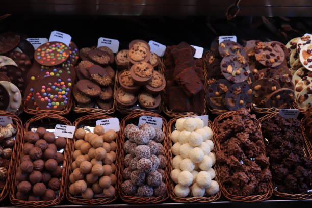 istock Luxurious chocolate pralines at a market 1367751843