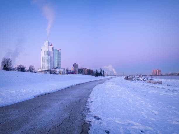 The Windsor, Ontario skyline during a winter morning.