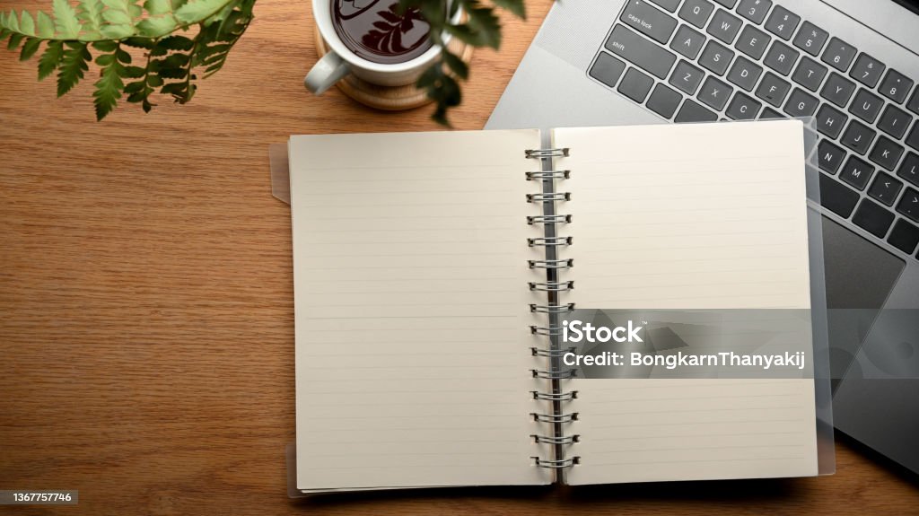 Notebook Study Portrait Simple Workspace Or Study Table With Empty Spiral Notebook Page Stock ...
