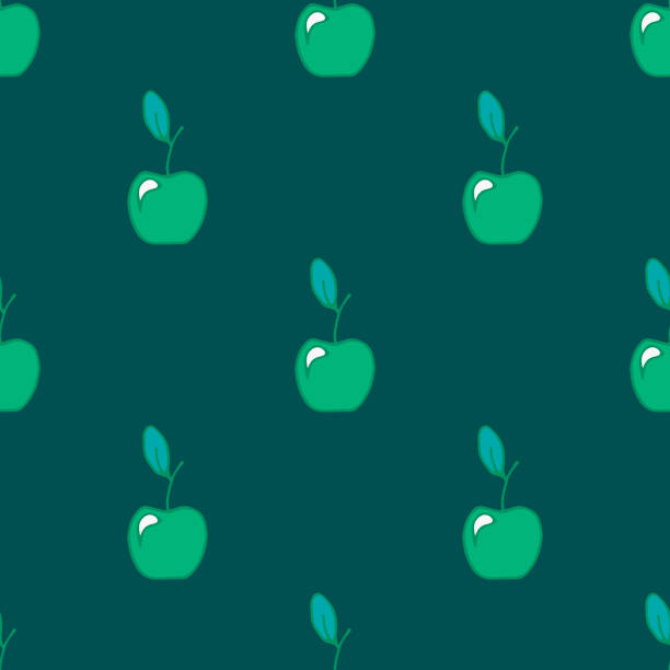 ilustrações de stock, clip art, desenhos animados e ícones de trendy green apples pattern. apples on a trendy green background. vegetarian food pattern.background for apple juice packaging. two apples seamless texture.for decoration of gift, design works, postcards, fabrics and textiles, wrapping, cases. - apple granny smith apple green vector