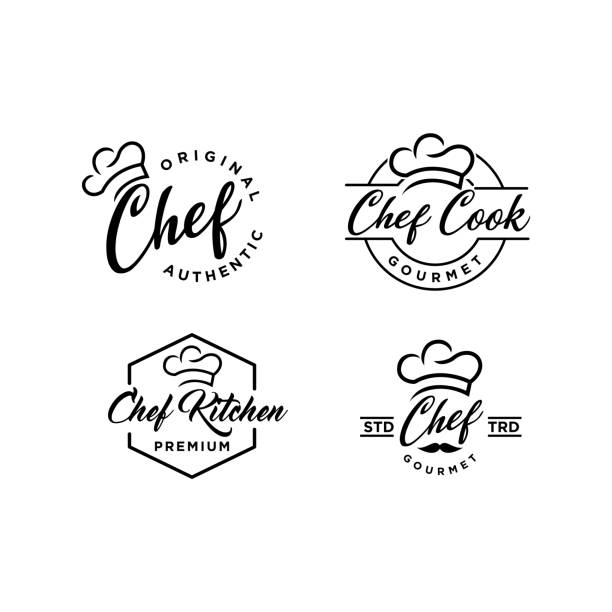 set collection kitchen chef badge set collection kitchen chef badge design chef hat stock illustrations