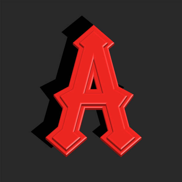 istock Bold 3d letter A  monogram red color in the gothic style, faceted and pointed symbol with shadow, creative typography print. 1367769492