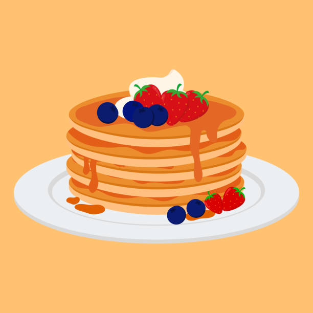 ilustrações de stock, clip art, desenhos animados e ícones de flat pancake animation cartoon with blueberry and strawberry vector illustration image - mardi gras illustrations