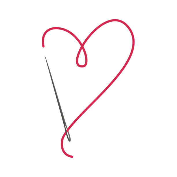 ilustrações de stock, clip art, desenhos animados e ícones de love of needlework. a needle with a red thread in the shape of a heart. a symbol of needlework and handwork. vector illustration isolated on a white background for design and web. - needle thread sewing red