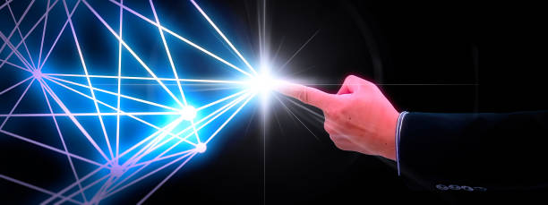 istock 3D illustration of a hand connecting to a glowing blue net in a virtual space 1367773960