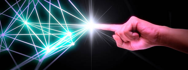 istock 3D illustration of a hand connecting to a glowing blue net in a virtual space 1367773967