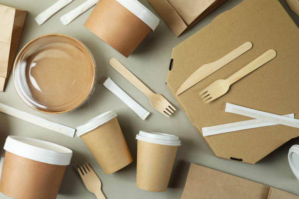 istock Delivery containers for takeaway food on gray background 1367779603