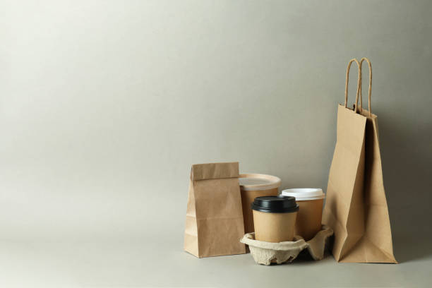 istock Delivery containers for takeaway food on gray background 1367779634