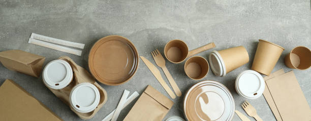 istock Delivery containers for takeaway food on gray textured table 1367779757