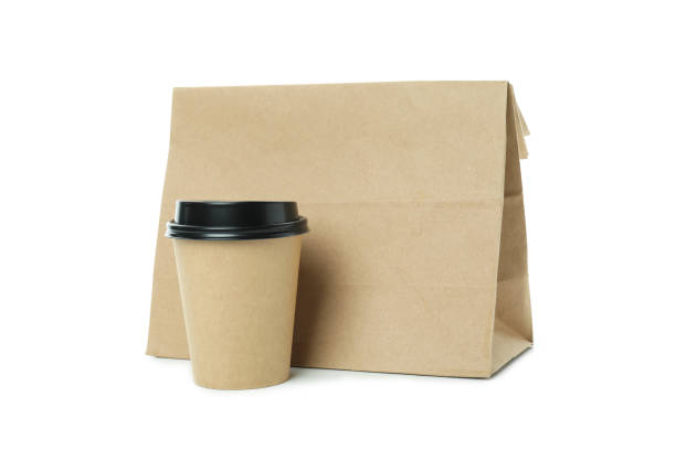 istock Paper cup and paper bag isolated on white background 1367779761