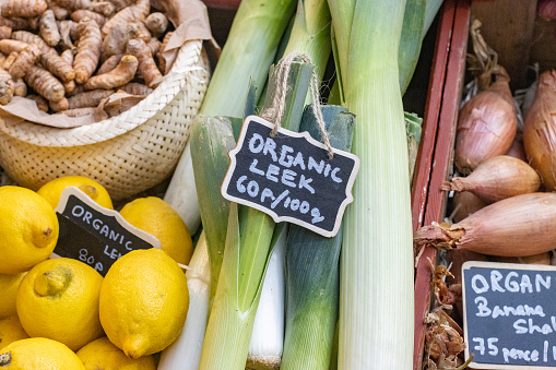 Organic Leek at Borough Market in Southwark, London