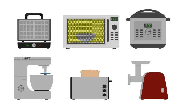 Vector illustration of Kitchen electrical appliances for cooking and heating food