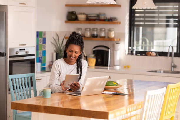 istock Freelancer woman working online at home. 1367784891