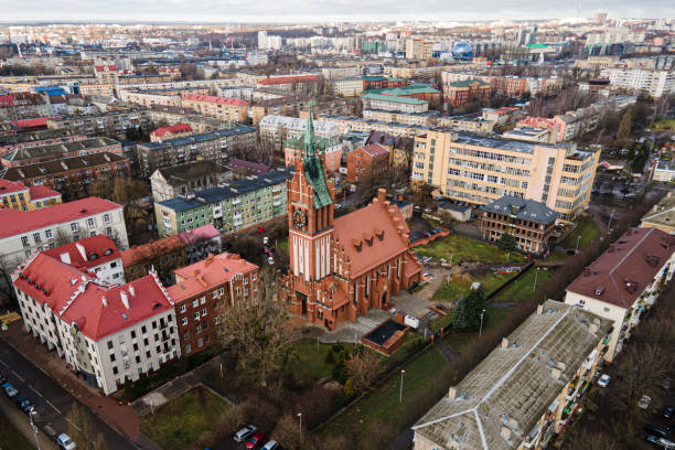 istock Kaliningrad Regional Philharmonic. beautiful German Gothic architecture. Translation of inscription concert hall. aerial view from drone 1367784920