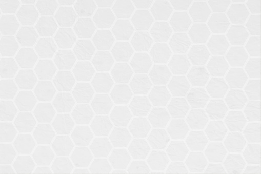 Blank empty, horizontal vector illustration of a light grayish white tone color gradient grunge backgrounds with benzene ring type hexagon pattern all over. There is no text, no people and copy space. Apt for use as corporate or medical related backdrops or wallpapers.