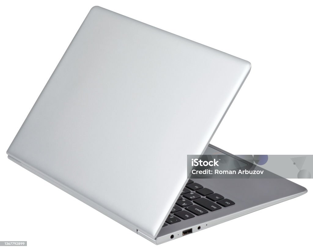 Laptop. The back side of the laptop, on white background. Laptop Stock Photo