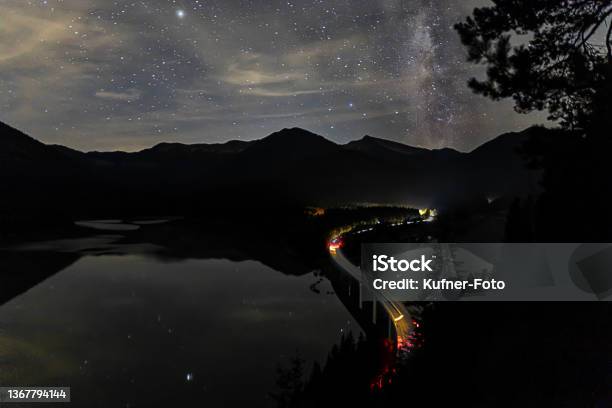 Milky Way Over Lake Sylvenstein Germany Stock Photo - Download Image Now - Astronomy, Bavaria, Beauty