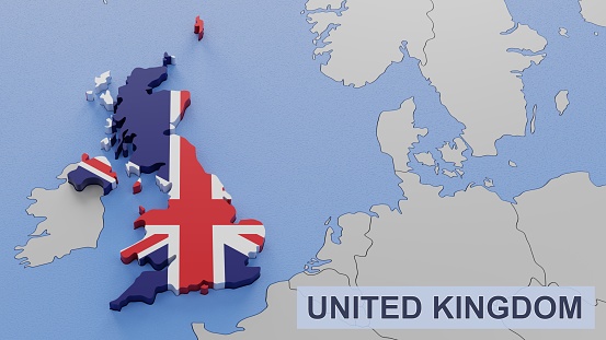 United Kingdom map 3D illustration. 3D rendering image and part of a series.