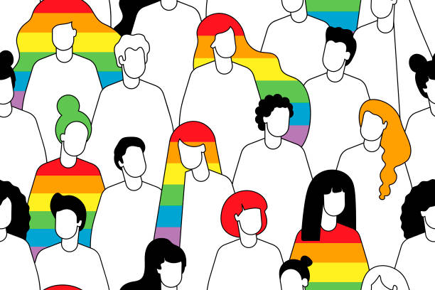 bezproblemowy wzór z grupą osób lgbt. społeczność lgbt. lgbtq.  miesiąc dumy lgbt tło.miesiąc historii lgbtqia. tłum gejów, lesbijek, transseksualistów i biseksualistów. wzór ludzi z kolorami tęczowej flagi.bezproblemowy wzór obsługa konce - social awareness symbol illustrations stock illustrations