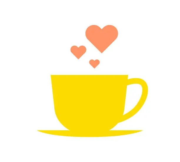 Vector illustration of Coffee cup and heart shapes