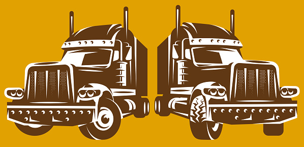 A set of two trucks with front wheels turned in different directions. Vector color illustration. Template, element for design.