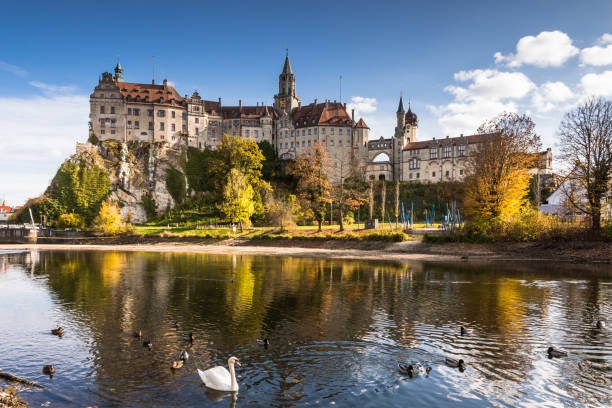 Sigmaringen Castle, Upper Danube Nature Park, Swabian Alb, Baden-Wuerttemberg, Germany Sigmaringen, Baden-Wuerttemberg, Germany – October 25, 2019.  The Hohenzollern Castle in autumn. danube valley stock pictures, royalty-free photos & images