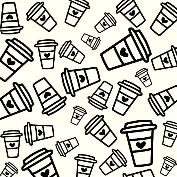 Vector illustration of take away coffee. seamless pattern