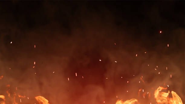 3D fire and Burning embers glowing. Fire Glowing Particles on Black Background