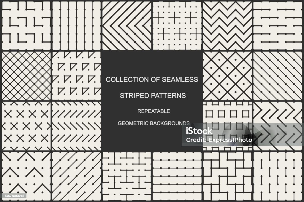 Collection Of Striped Vector Seamless Geometric Patterns Monochrome ...