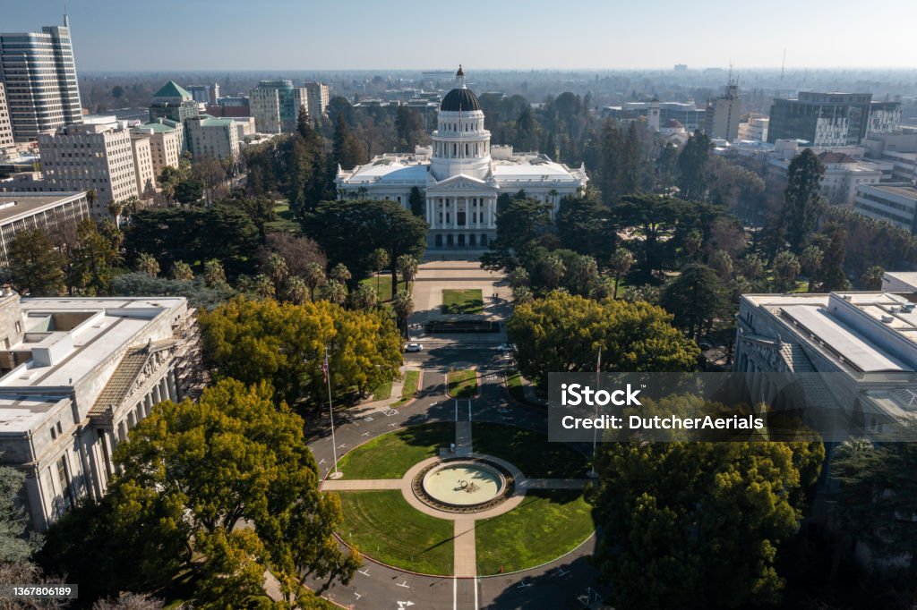 Aerial view of California Capitol Building Aerial view of the California State Capitol building in Sacramento. Sacramento Stock Photo