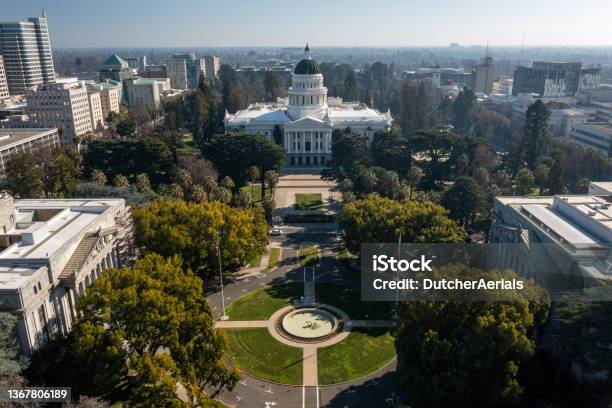 Aerial View Of California Capitol Building Stock Photo - Download Image Now - Sacramento, California, Capital Cities