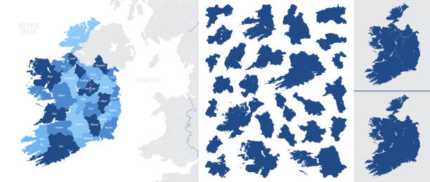 詳細,ベクター,地方のアイルランドの青地図 - sligo点のイラスト素材／クリップアート素材／マンガ素材／アイコン素材