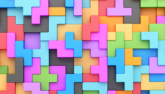 Abstract colorful blocks background. Puzzle game. 3d illustration to diverse strategies. Brainstorming concept.