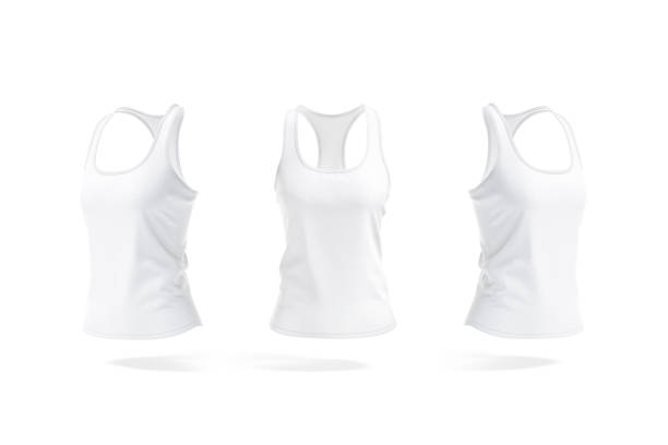 istock Blank white women racerback tanktop mockup, front and side view 1367808093