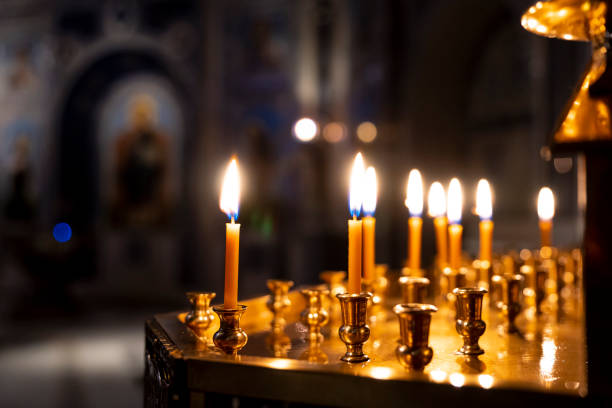 istock Orthodox ritual. church candles. fire and wax. 1367808954