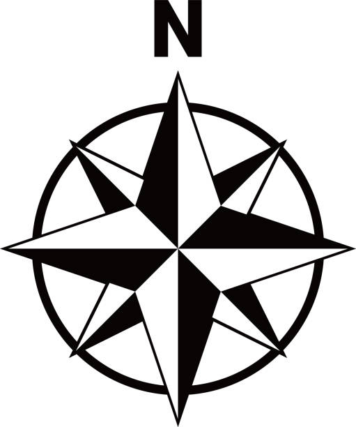 prosta ilustracja kompasu pokazującego północ - letter n obrazy stock illustrations