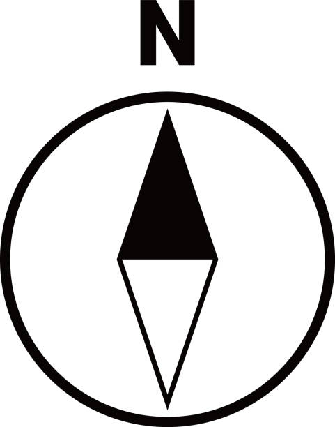 ilustraciones, imágenes clip art, dibujos animados e iconos de stock de ilustración simple de una brújula que muestra el norte - letter n illustrations