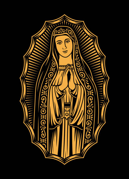 ilustraciones, imágenes clip art, dibujos animados e iconos de stock de gráfico vectorial de virgin mary - virgin mary