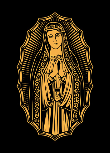 fully editable vector graphic of virgin mary, image suitable for logo, emblem, poster, tattoo or graphic t-shirt