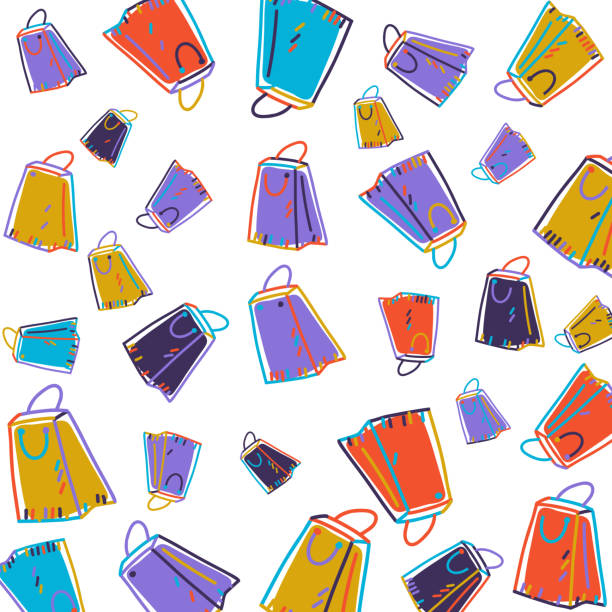 ilustrações, clipart, desenhos animados e ícones de padrão sem emenda da sacola de compras desenhado à mão - shopping bag paper bag retail drawing