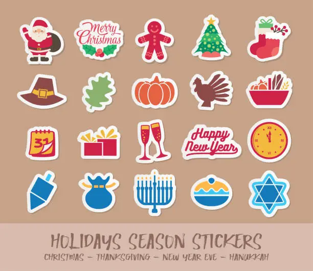 Vector illustration of Holidays Season Stickers Collection